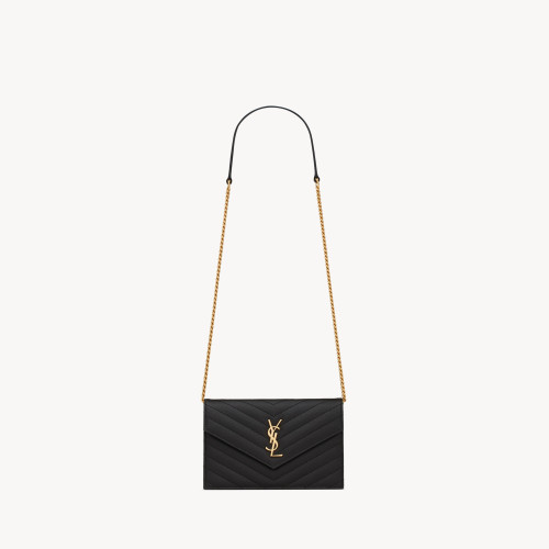 Saint Laurent CASSANDRE ENVELOPE CHAIN WALLET IN GRAIN DE POUDRE LEATHER