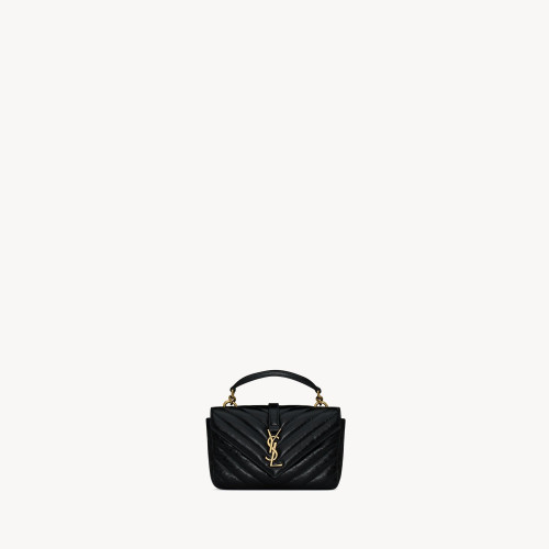 Saint Laurent COLLEGE MINI CHAIN BAG IN SHINY CRACKLED LEATHER