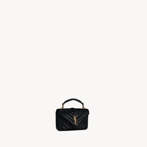 Saint Laurent COLLEGE MINI CHAIN BAG IN SHINY CRACKLED LEATHER