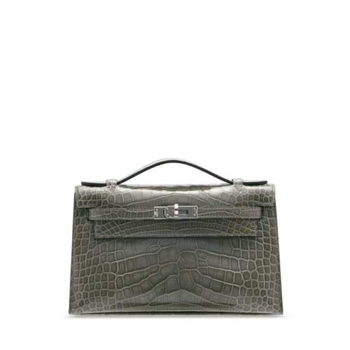 Hermes Mini Kelly I Porosus Gris Ciment Silver