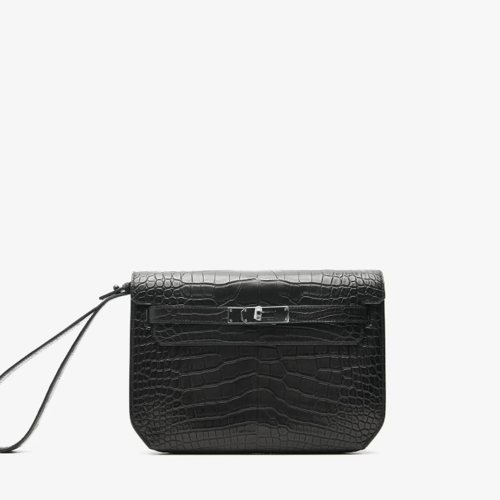 Hermes Kelly depeches 25 Alligator Noir Silver