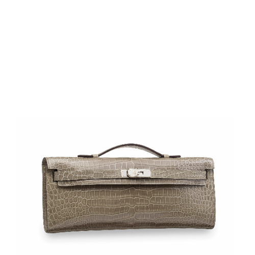 Hermes Kelly cut Porosus Gris Tourterelle Silver