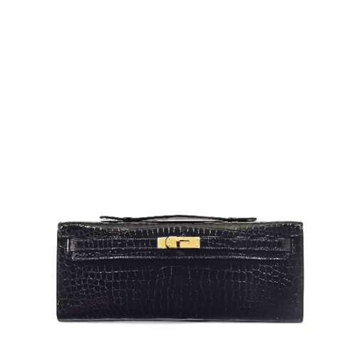 Hermes Kelly cut Porosus Noir Gold