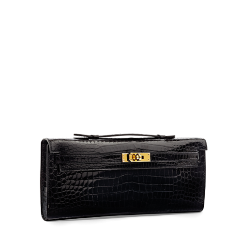 Hermes Kelly cut Porosus Noir Gold
