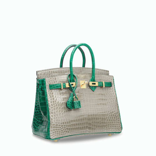 Hermes Birkin 25 Gris Tourterelle X Vert Fonce Gold