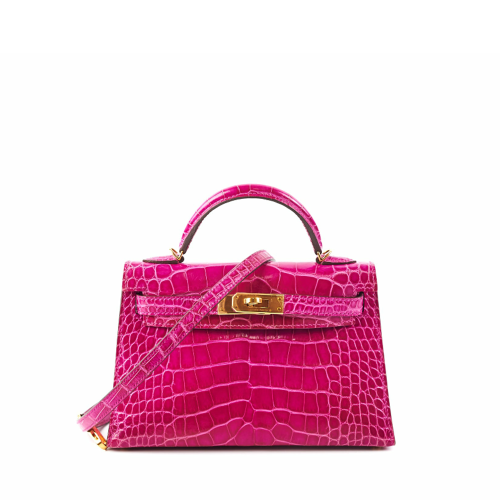 Hermes Mini Kelly II Alligator Rose Sheherazade Gold