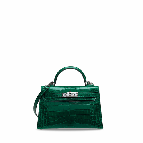 Hermes Kelly Mini II VERT EMERAUDE Silver