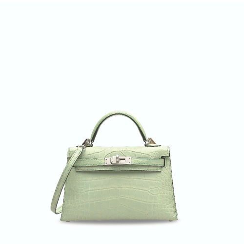 Hermes Kelly Mini II Alligator Vert deau Silver