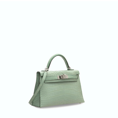Hermes Kelly Mini II Alligator Vert deau Silver