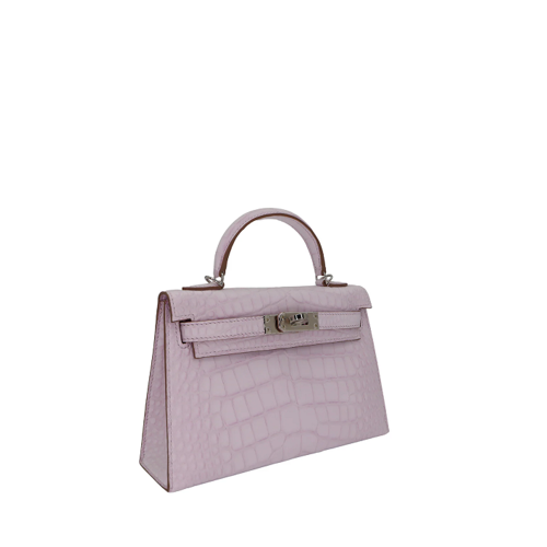 Hermes Kelly Mini II Alligator Muave Pale Silver