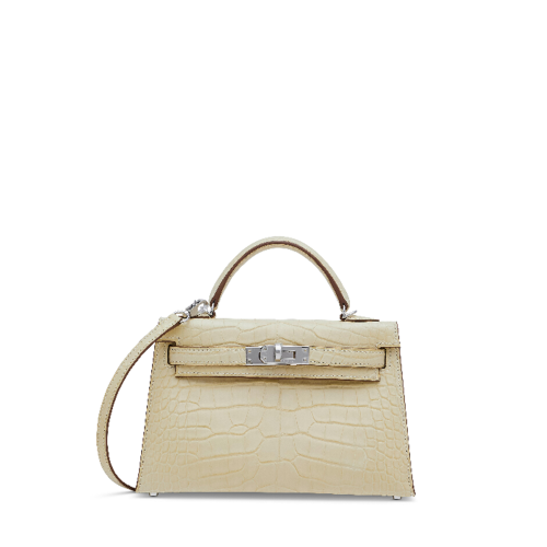 Hermes Kelly Mini II Alligator VANILLE Silver