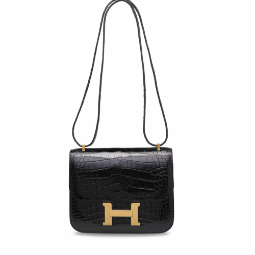 Hermes Constance 19 Porosus Noir Gold