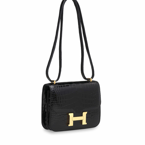 Hermes Constance 19 Porosus Noir Gold