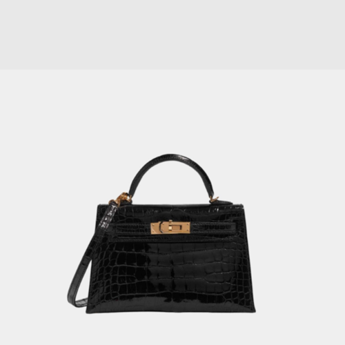 Hermes Kelly Mini II Porosus Noir Gold