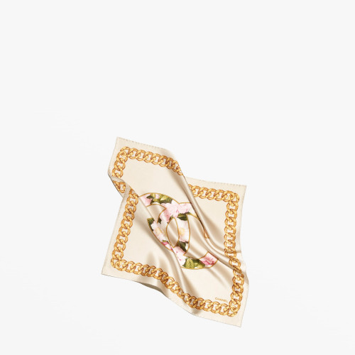 CHANEL MINI BANDANA Silk Satin Light Beige Multicolor & Golden