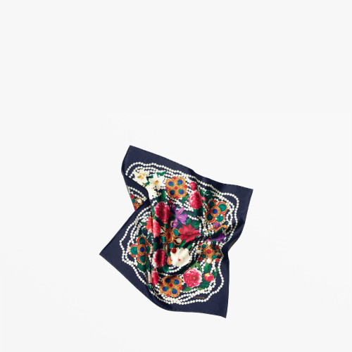 CHANEL MINI BANDANA Silk Satin Navy Blue White & Multicolour