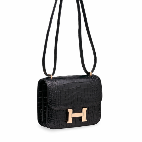 Hermes Constance 19 Alligator Noir Champagne gold