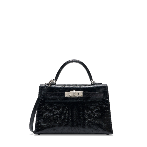 Hermes Mini Kelly II Lizard Noir Silver