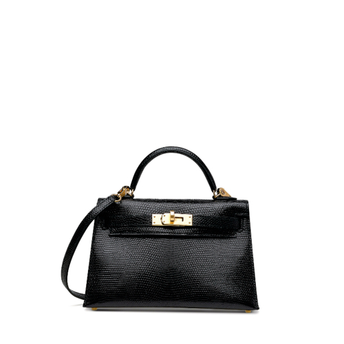 Hermes Mini Kelly II Lizard Noir Gold