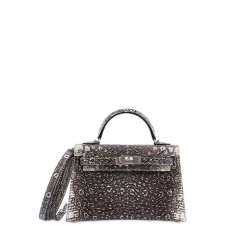 Hermes Mini Kelly II Lizard Silver