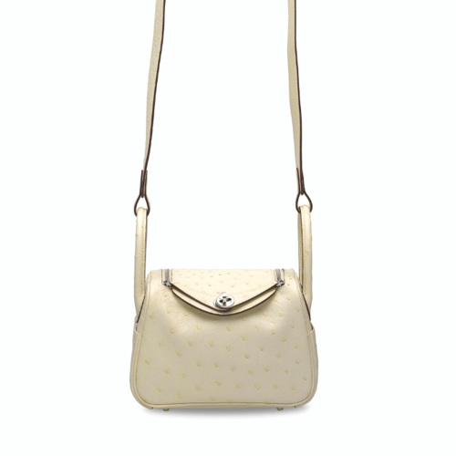 Hermes Mini Lindy 19 Ostrich Silver