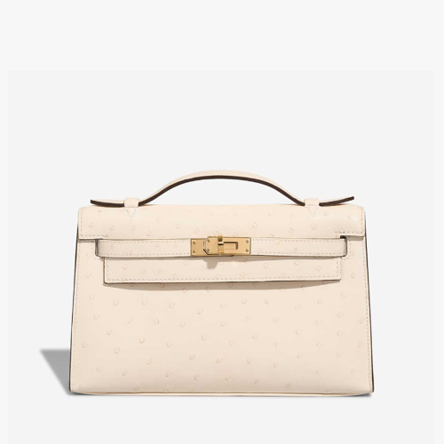 Hermes Kelly I Ostrich Craie Gold