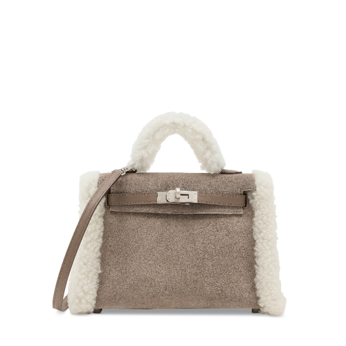 Hermes Mini Kelly II Grizzly Swift Etoupe Silver