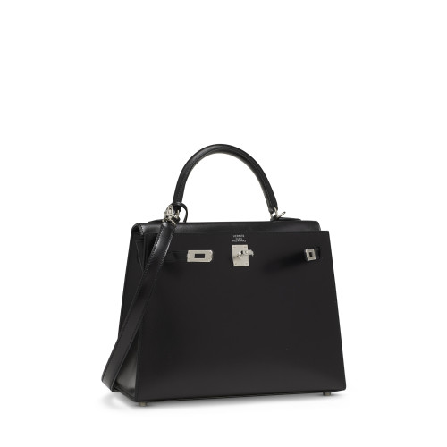 Hermes Kelly 25 Box Noir Silver