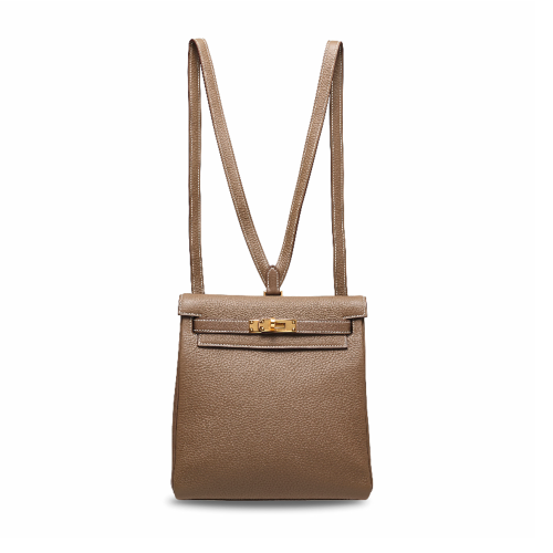 Hermes Kelly Ado Backpack Clemence Etoupe Gold