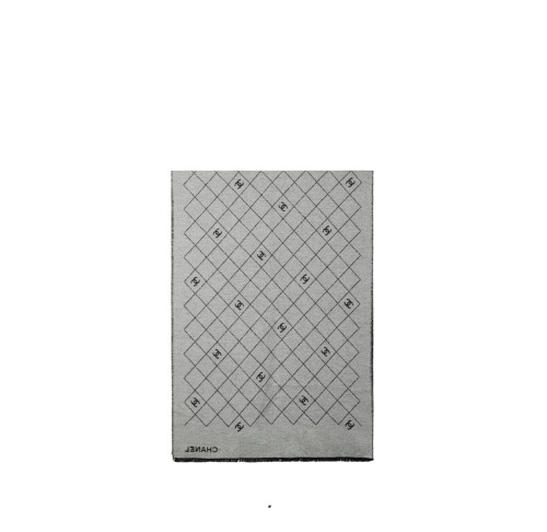 CHANEL Stole Wool Mixed Fibers & Black White