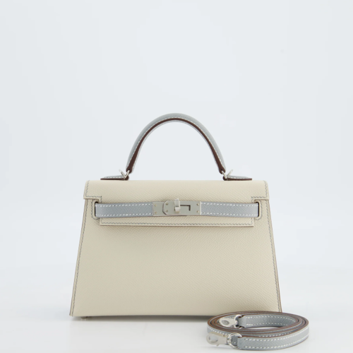 Hermes Kelly II Mini Epsom Craie Bleu Glacier Silver