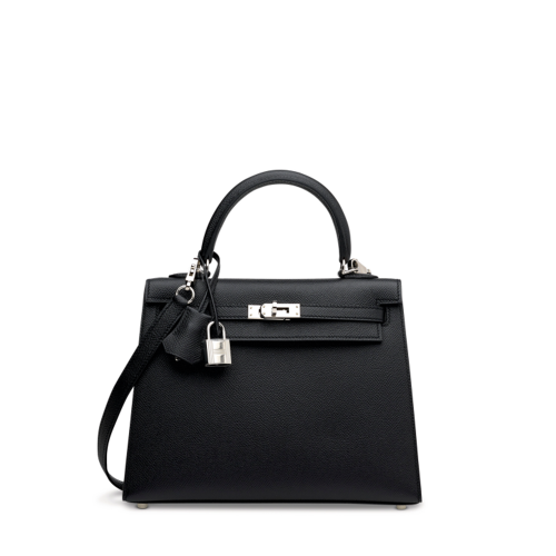 Hermes Kelly 25 Epsom Noir Silver