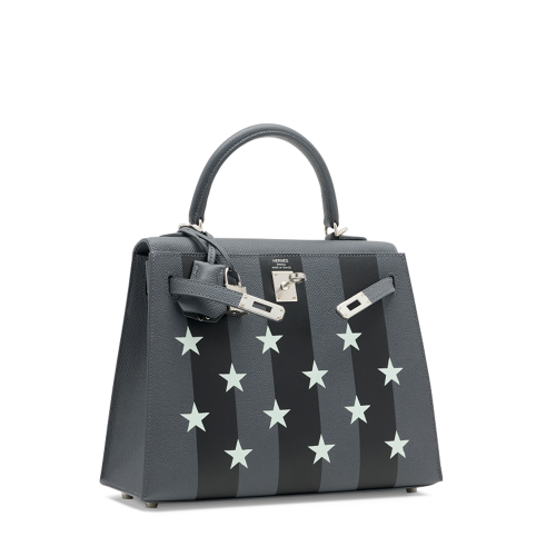 Hermes Casaque Etoilee Kelly 25 Epsom Noir Silver