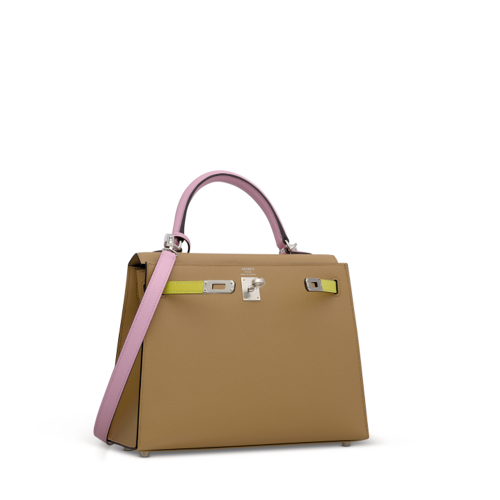 Hermes Kelly 25 Epsom Chai Mauve Sylvestre Lime Silver
