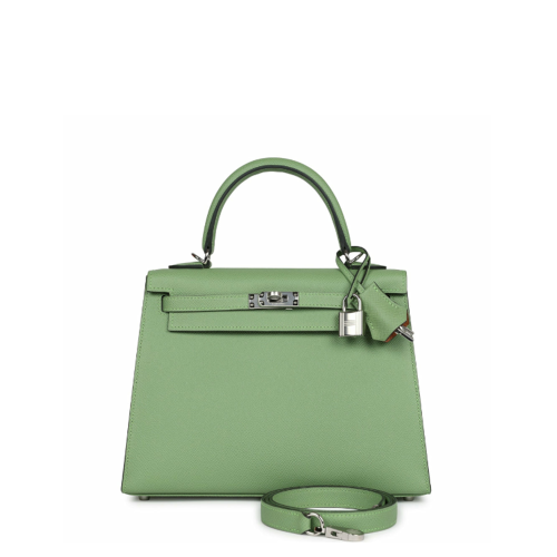 Hermes Kelly 25 Epsom Vert Criquet Silver