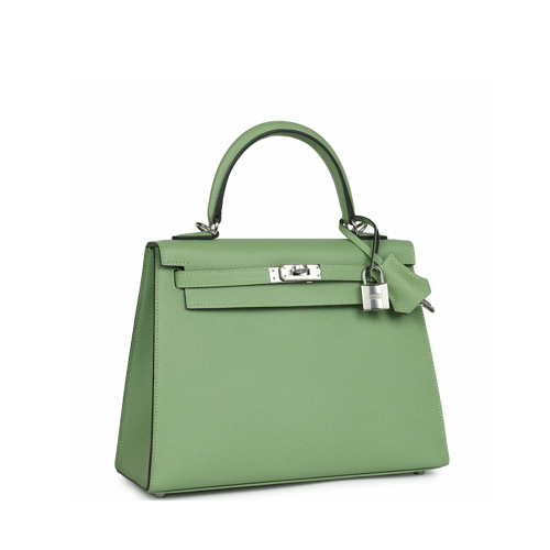 Hermes Kelly 25 Epsom Vert Criquet Silver