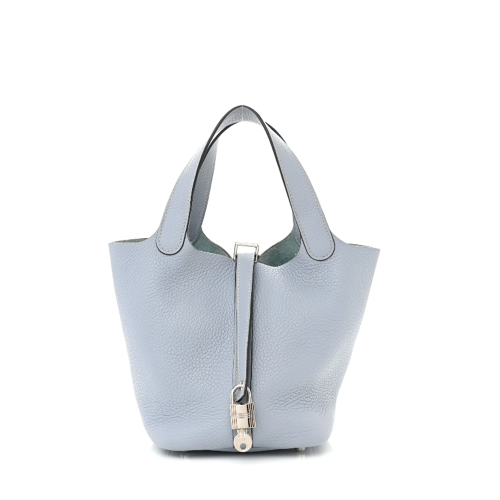Hermes Picotin 18 Clemence Bleu Lin Silver