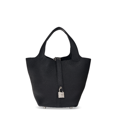 Hermes Picotin 18 Clemence Noir Silver