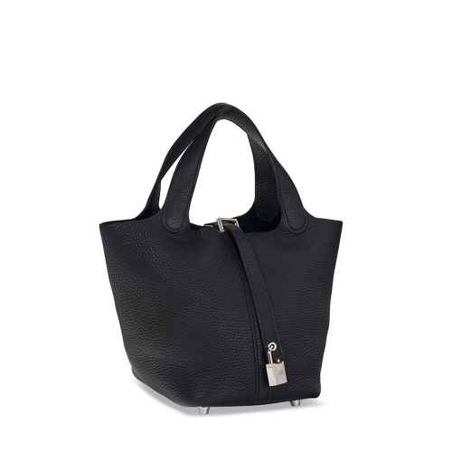 Hermes Picotin 18 Clemence Noir Silver