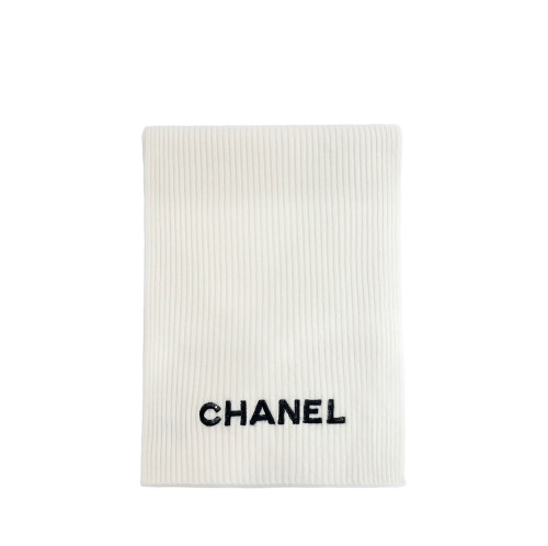 CHANEL Logo lettering cashmere muffler