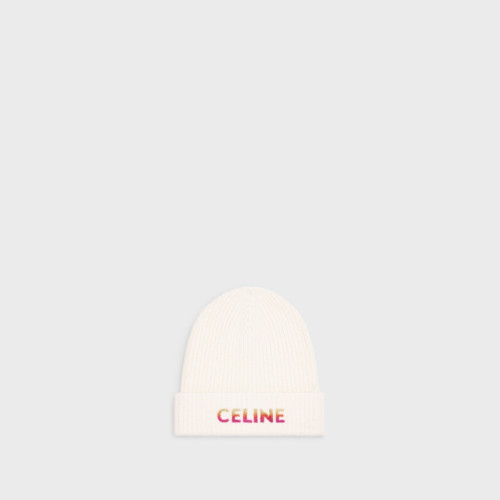 Celine Embroidered Beanie in Ribbed Wool