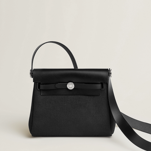 Hermes Herbag Zip 20 bag Toile Noir Silver