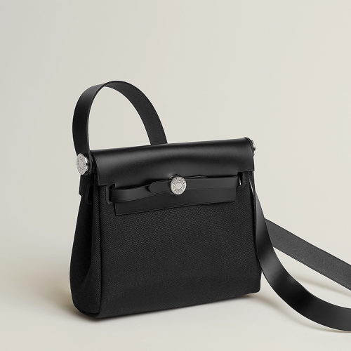 Hermes Herbag Zip 20 bag Toile Noir Silver
