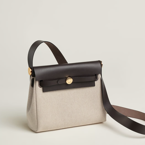 Hermes Herbag Zip 20 bag Toile Ebene Gold