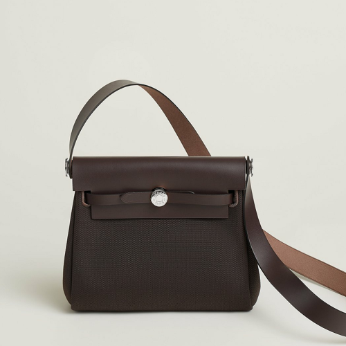 Hermes Herbag Zip 20 bag Toile Ebene Silver