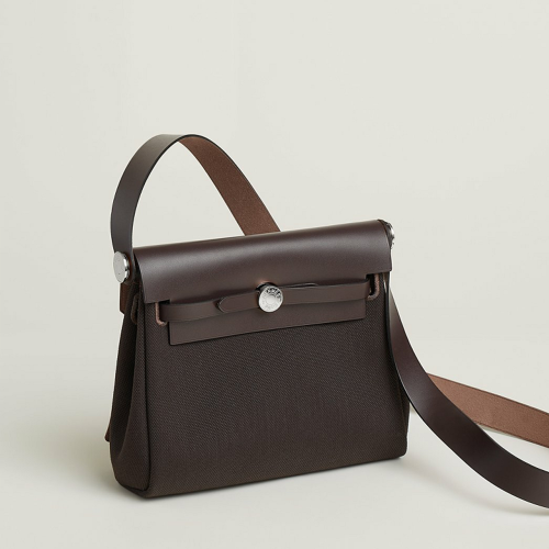 Hermes Herbag Zip 20 bag Toile Ebene Silver