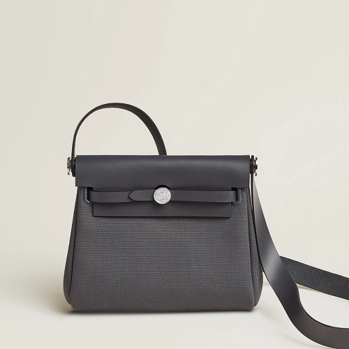 Hermes Herbag Zip 20 bag Toile Ardoise Silver