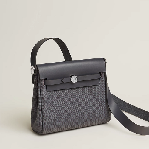 Hermes Herbag Zip 20 bag Toile Ardoise Silver