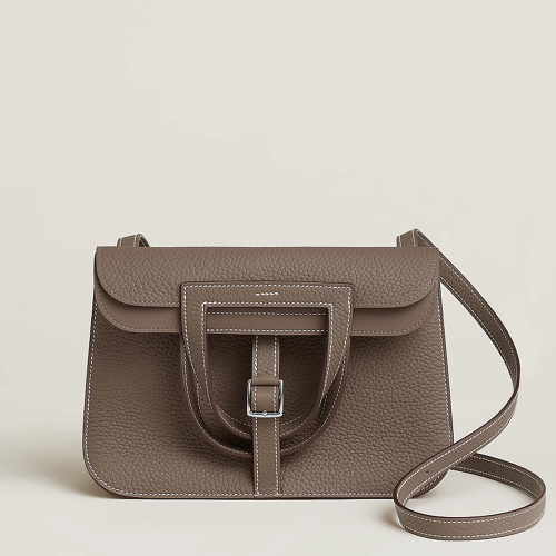 Hermes Halzan 25 bag Clemence Etoupe Silver