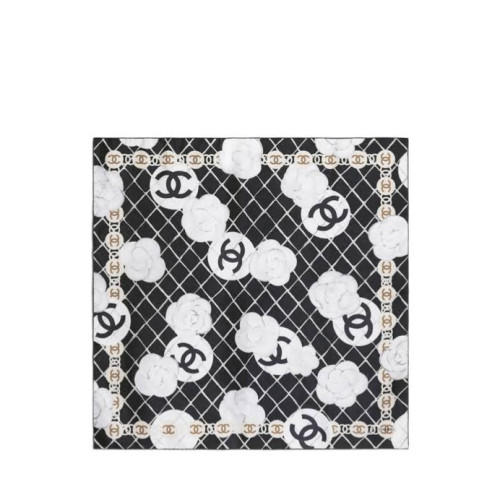 CHANEL Square Scarf Silk Twill & Black